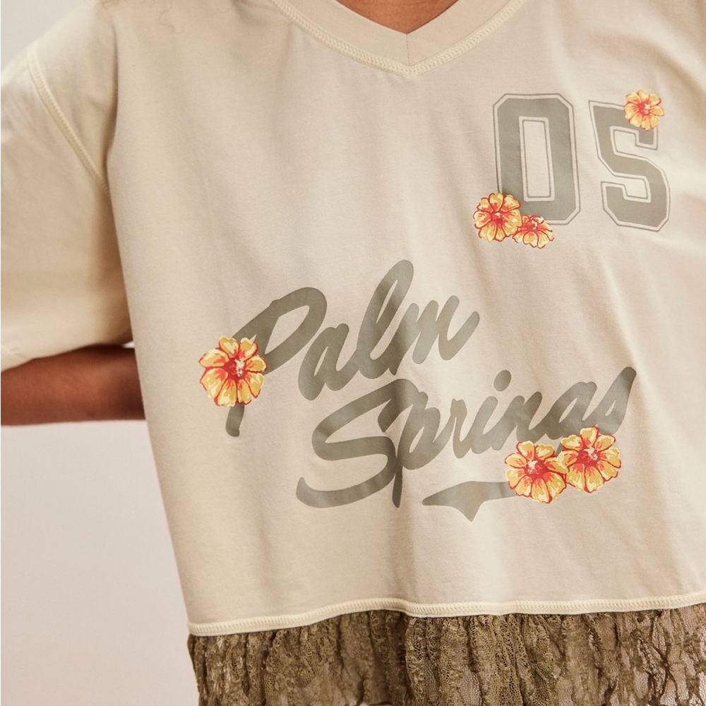 Free People Cream Crop Top with Floral Accents